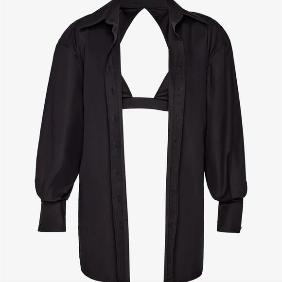 NWT SER.O.YA Lydia Open Back Button Down Bra Top - Black Poplin Shirt - XL - Picture 7 of 16